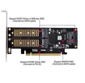 PCI Express PCI-E 3.0 & Dual SATA to NGFF NVME MSATA M-Key B/M-key SSD Card Adapter 3in1 PCI Express PCI-E 3.0 & Dual SATA to NGFF NVME MSATA M-Key B/M-key SSD Card Adapter 3in1