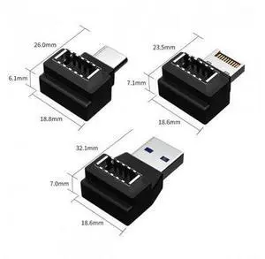 SM 3pcs USB 3.1 Front Panel Header Female Type-E to Male Type-A & Type-C USB-C Motherboard Extension Data Angled Adapter SM 3pcs USB 3.1 Front Panel Header Female Type-E to Male Type-A & Type-C USB-C Motherboard Extension Data Angled Adapter