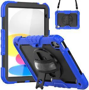Heavy Duty Shockproof Protective Case with Screen Protector, 360° Rotatable Kickstand & Hand/Shoulder Strap for iPad 11th Gen (A16,11 Inch,2025) / iPad 10th Gen (10.9 Inch,2022), Blue Heavy Duty Shockproof Protective Case with Screen Protector, 360° Rotatable Kickstand & Hand/Shoulder Strap for iPad 11th Gen (A16,11 Inch,2025) / iPad 10th Gen (10.9 Inch,2022), Blue