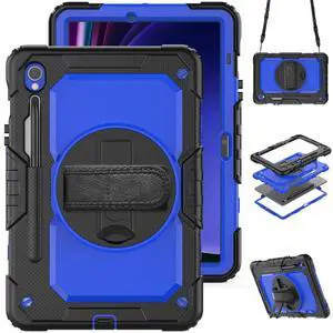 Heavy Duty Shockproof Protective Case with Screen Protector, 360° Rotatable Kickstand & Hand/Shoulder Strap for Samsung Galaxy Tab S10 Lite / S10 FE / S9 FE 10.9 Inch / Tab S9 11 Inch,BluePC Heavy Duty Shockproof Protective Case with Screen Protector, 360° Rotatable Kickstand & Hand/Shoulder Strap for Samsung Galaxy Tab S10 Lite / S10 FE / S9 FE 10.9 Inch / Tab S9 11 Inch,BluePC