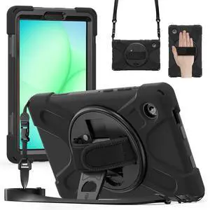 Shockproof Kids Case with Pencil Holder, 360° Rotatable Stand, Hand & Shoulder Strap for Samsung Galaxy Tab A11 8.7" (2025) / Tab A9 8.7" (2023), Black Shockproof Kids Case with Pencil Holder, 360° Rotatable Stand, Hand & Shoulder Strap for Samsung Galaxy Tab A11 8.7" (2025) / Tab A9 8.7" (2023), Black