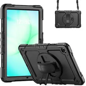 Heavy Duty Shockproof Case with 360° Rotatable Stand, Hand & Shoulder Strap for Samsung Galaxy Tab A11 Plus 11" (2025) / Tab A9 Plus 11" (2023), Black Heavy Duty Shockproof Case with 360° Rotatable Stand, Hand & Shoulder Strap for Samsung Galaxy Tab A11 Plus 11" (2025) / Tab A9 Plus 11" (2023), Black