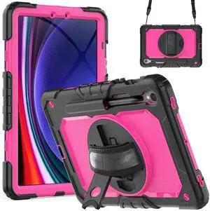Heavy Duty Shockproof Case with Screen Protector, 360° Rotating Stand, Hand & Shoulder Strap for Samsung Galaxy Tab S10 FE / S9 FE 5G 10.9" / Tab S9 11", RosePC Heavy Duty Shockproof Case with Screen Protector, 360° Rotating Stand, Hand & Shoulder Strap for Samsung Galaxy Tab S10 FE / S9 FE 5G 10.9" / Tab S9 11", RosePC
