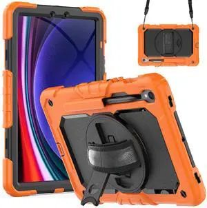 Heavy Duty Shockproof Case with Screen Protector, 360° Rotating Stand, Hand & Shoulder Strap for Samsung Galaxy Tab S10 FE / S9 FE 5G 10.9" / Tab S9 11", Orange Heavy Duty Shockproof Case with Screen Protector, 360° Rotating Stand, Hand & Shoulder Strap for Samsung Galaxy Tab S10 FE / S9 FE 5G 10.9" / Tab S9 11", Orange