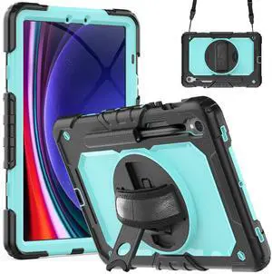 Heavy Duty Shockproof Case with Screen Protector, 360° Rotating Stand, Hand & Shoulder Strap for Samsung Galaxy Tab S10 FE / S9 FE 5G 10.9" / Tab S9 11",Light bluePC Heavy Duty Shockproof Case with Screen Protector, 360° Rotating Stand, Hand & Shoulder Strap for Samsung Galaxy Tab S10 FE / S9 FE 5G 10.9" / Tab S9 11",Light bluePC