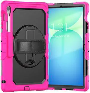 Heavy Duty Shockproof Case with Screen Protector, 360° Rotating Stand, Hand & Shoulder Strap for Samsung Galaxy Tab S10 FE+ 13.1" 2025 (X620/X626B), Rose Heavy Duty Shockproof Case with Screen Protector, 360° Rotating Stand, Hand & Shoulder Strap for Samsung Galaxy Tab S10 FE+ 13.1" 2025 (X620/X626B), Rose