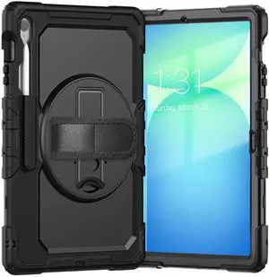 Heavy Duty Shockproof Case with Screen Protector, 360° Rotating Stand, Hand & Shoulder Strap for Samsung Galaxy Tab S10 FE+ 13.1" 2025 (X620/X626B), Black Heavy Duty Shockproof Case with Screen Protector, 360° Rotating Stand, Hand & Shoulder Strap for Samsung Galaxy Tab S10 FE+ 13.1" 2025 (X620/X626B), Black