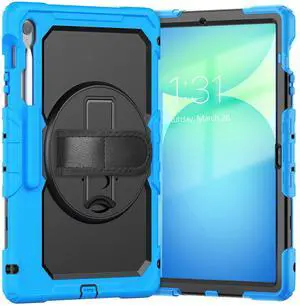 Heavy Duty Shockproof Case with Screen Protector, 360° Rotating Stand, Hand & Shoulder Strap for Samsung Galaxy Tab S10 FE+ 13.1" 2025 (X620/X626B), Light Blue Heavy Duty Shockproof Case with Screen Protector, 360° Rotating Stand, Hand & Shoulder Strap for Samsung Galaxy Tab S10 FE+ 13.1" 2025 (X620/X626B), Light Blue