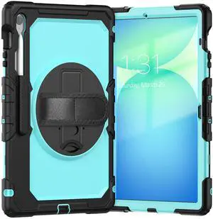 Heavy Duty Shockproof Case with Screen Protector, 360° Rotating Stand, Hand & Shoulder Strap for Samsung Galaxy Tab S10 FE+ 13.1" 2025 (X620/X626B), Light bluePC Heavy Duty Shockproof Case with Screen Protector, 360° Rotating Stand, Hand & Shoulder Strap for Samsung Galaxy Tab S10 FE+ 13.1" 2025 (X620/X626B), Light bluePC