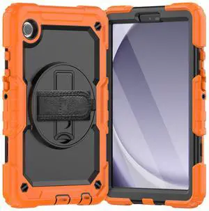 Heavy Duty Shockproof Protective Case with Screen Protector, 360° Rotating Stand, Hand & Shoulder Strap for Samsung Galaxy Tab A9 8.7-inch (SM-X110/X115/X117), Orange Heavy Duty Shockproof Protective Case with Screen Protector, 360° Rotating Stand, Hand & Shoulder Strap for Samsung Galaxy Tab A9 8.7-inch (SM-X110/X115/X117), Orange