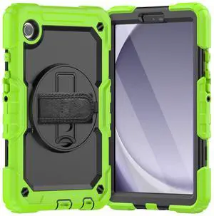 Heavy Duty Shockproof Protective Case with Screen Protector, 360° Rotating Stand, Hand & Shoulder Strap for Samsung Galaxy Tab A9 8.7-inch (SM-X110/X115/X117),Green Heavy Duty Shockproof Protective Case with Screen Protector, 360° Rotating Stand, Hand & Shoulder Strap for Samsung Galaxy Tab A9 8.7-inch (SM-X110/X115/X117),Green