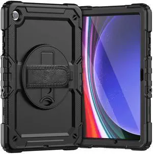 Heavy Duty Shockproof Protective Case with Screen Protector, 360° Rotating Stand, Hand & Shoulder Strap for Samsung Galaxy Tab A9+ Plus 11-inch (SM-X210/X216/X218), Black Heavy Duty Shockproof Protective Case with Screen Protector, 360° Rotating Stand, Hand & Shoulder Strap for Samsung Galaxy Tab A9+ Plus 11-inch (SM-X210/X216/X218), Black