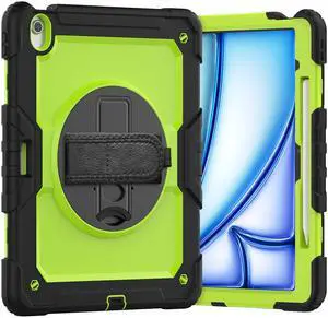 Heavy Duty Shockproof Protective Case with Screen Protector, 360° Rotating Stand, Hand & Shoulder Strap for iPad Air 13-inch M3 (2025) / M2 (2024) & iPad Pro 12.9-inch, GreenPC Heavy Duty Shockproof Protective Case with Screen Protector, 360° Rotating Stand, Hand & Shoulder Strap for iPad Air 13-inch M3 (2025) / M2 (2024) & iPad Pro 12.9-inch, GreenPC