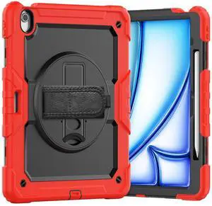 Heavy Duty Shockproof Protective Case with Screen Protector, 360° Rotating Stand, Hand & Shoulder Strap for iPad Air 13-inch M3 (2025) / M2 (2024) & iPad Pro 12.9-inch, Red Heavy Duty Shockproof Protective Case with Screen Protector, 360° Rotating Stand, Hand & Shoulder Strap for iPad Air 13-inch M3 (2025) / M2 (2024) & iPad Pro 12.9-inch, Red