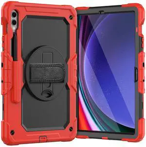 Heavy Duty Shockproof Protective Case with Screen Protector, 360° Rotating Stand, Hand & Shoulder Strap for Samsung Galaxy Tab S10 Plus 12.4 Inch 2024 / S9 FE Plus / S9 Plus 2023,Red Heavy Duty Shockproof Protective Case with Screen Protector, 360° Rotating Stand, Hand & Shoulder Strap for Samsung Galaxy Tab S10 Plus 12.4 Inch 2024 / S9 FE Plus / S9 Plus 2023,Red