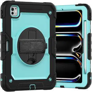 Heavy Duty Shockproof Protective Case with Screen Protector, 360° Rotating Stand, Hand & Shoulder Strap for iPad Pro 11 inch (M4) 5th Generation 2024,Light bluePC Heavy Duty Shockproof Protective Case with Screen Protector, 360° Rotating Stand, Hand & Shoulder Strap for iPad Pro 11 inch (M4) 5th Generation 2024,Light bluePC