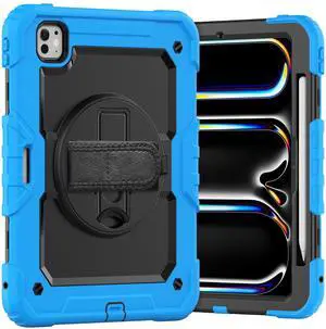 Heavy Duty Shockproof Protective Case with Screen Protector, 360° Rotating Stand, Hand & Shoulder Strap for iPad Pro 11 inch (M4) 5th Generation 2024,Light Blue Heavy Duty Shockproof Protective Case with Screen Protector, 360° Rotating Stand, Hand & Shoulder Strap for iPad Pro 11 inch (M4) 5th Generation 2024,Light Blue