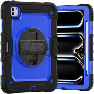 Heavy Duty Shockproof Protective Case with Screen Protector, 360° Rotating Stand, Hand & Shoulder Strap for iPad Pro 11 inch (M4) 5th Generation 2024,BluePC Heavy Duty Shockproof Protective Case with Screen Protector, 360° Rotating Stand, Hand & Shoulder Strap for iPad Pro 11 inch (M4) 5th Generation 2024,BluePC