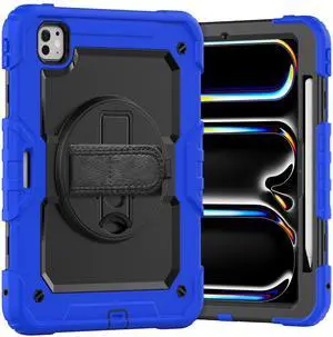 Heavy Duty Shockproof Protective Case with Screen Protector, 360° Rotating Stand, Hand & Shoulder Strap for iPad Pro 11 inch (M4) 5th Generation 2024,Blue Heavy Duty Shockproof Protective Case with Screen Protector, 360° Rotating Stand, Hand & Shoulder Strap for iPad Pro 11 inch (M4) 5th Generation 2024,Blue