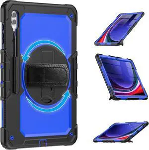 Heavy Duty Shockproof Protective Case with Screen Protector, 360° Rotating Stand, Hand & Shoulder Strap for Samsung Galaxy Tab S10 Ultra 14.6'' / S9 Ultra / S8 Ultra, BluePC Heavy Duty Shockproof Protective Case with Screen Protector, 360° Rotating Stand, Hand & Shoulder Strap for Samsung Galaxy Tab S10 Ultra 14.6'' / S9 Ultra / S8 Ultra, BluePC
