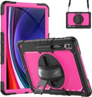 Heavy Duty Shockproof Protective Case with Screen Protector, 360° Rotating Stand, Hand & Shoulder Strap for Samsung Galaxy Tab S10 Ultra 14.6'' / S9 Ultra / S8 Ultra, RosePC Heavy Duty Shockproof Protective Case with Screen Protector, 360° Rotating Stand, Hand & Shoulder Strap for Samsung Galaxy Tab S10 Ultra 14.6'' / S9 Ultra / S8 Ultra, RosePC