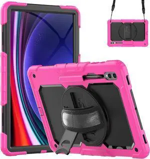 Heavy Duty Shockproof Protective Case with Screen Protector, 360° Rotating Stand, Hand & Shoulder Strap for Samsung Galaxy Tab S10 Ultra 14.6'' / S9 Ultra / S8 Ultra, Rose Heavy Duty Shockproof Protective Case with Screen Protector, 360° Rotating Stand, Hand & Shoulder Strap for Samsung Galaxy Tab S10 Ultra 14.6'' / S9 Ultra / S8 Ultra, Rose