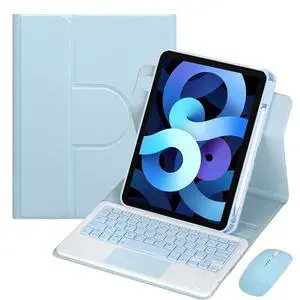 360° Rotatable Keyboard Case with Trackpad & Pencil Slot, Detachable Rechargeable English Keyboard, Horizontal & Vertical Stand for iPad Air 4/5 10.9"(Sky Blue) 360° Rotatable Keyboard Case with Trackpad & Pencil Slot, Detachable Rechargeable English Keyboard, Horizontal & Vertical Stand for iPad Air 4/5 10.9"(Sky Blue)