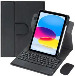 10.9 Inch iPad 10 Gen 2022 360 Rotating Keyboard Case with Trackpad, Detachable English Rechargeable Keypad Protective Cover with Stylus Holder (Black) 10.9 Inch iPad 10 Gen 2022 360 Rotating Keyboard Case with Trackpad, Detachable English Rechargeable Keypad Protective Cover with Stylus Holder (Black)