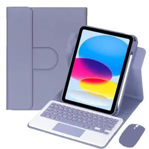 10.9 Inch iPad 10 Gen 2022 360 Rotating Keyboard Case with Trackpad, Detachable English Rechargeable Keypad Protective Cover with Stylus Holder (Lavender Gray) 10.9 Inch iPad 10 Gen 2022 360 Rotating Keyboard Case with Trackpad, Detachable English Rechargeable Keypad Protective Cover with Stylus Holder (Lavender Gray)