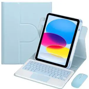 10.9 Inch iPad 10 Gen 2022 360 Rotating Keyboard Case with Trackpad, Detachable English Rechargeable Keypad Protective Cover with Stylus Holder (Sky Blue) 10.9 Inch iPad 10 Gen 2022 360 Rotating Keyboard Case with Trackpad, Detachable English Rechargeable Keypad Protective Cover with Stylus Holder (Sky Blue)
