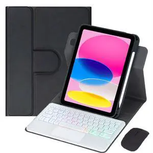 Rainbow Backlit Trackpad Keyboard Protective Cover, 360 Rotating Detachable Rechargeable Case with Stylus Holder for iPad A16 2025 / iPad 11 Gen (Black White) Rainbow Backlit Trackpad Keyboard Protective Cover, 360 Rotating Detachable Rechargeable Case with Stylus Holder for iPad A16 2025 / iPad 11 Gen (Black White)