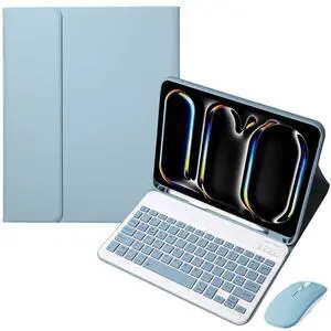 Detachable Bluetooth Keyboard and Mouse Combo with Pencil Slot Stand Compatible with iPad Pro 11" M5 2025 (A3358/A3359/A3357), English Layout (Misty Blue) Detachable Bluetooth Keyboard and Mouse Combo with Pencil Slot Stand Compatible with iPad Pro 11" M5 2025 (A3358/A3359/A3357), English Layout (Misty Blue)