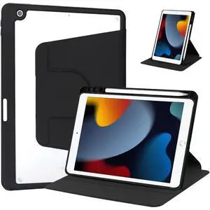 360° Rotatable Clear Acrylic iPad Case with Pencil Holder for 10.2" iPad 7th/8th/9th Gen (2019/2020/2021), Horizontal & Vertical Dual Stand (Black) 360° Rotatable Clear Acrylic iPad Case with Pencil Holder for 10.2" iPad 7th/8th/9th Gen (2019/2020/2021), Horizontal & Vertical Dual Stand (Black)