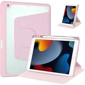 360° Rotatable Clear Acrylic iPad Case with Pencil Holder for 10.2" iPad 7th/8th/9th Gen (2019/2020/2021), Horizontal & Vertical Dual Stand (Pink) 360° Rotatable Clear Acrylic iPad Case with Pencil Holder for 10.2" iPad 7th/8th/9th Gen (2019/2020/2021), Horizontal & Vertical Dual Stand (Pink)