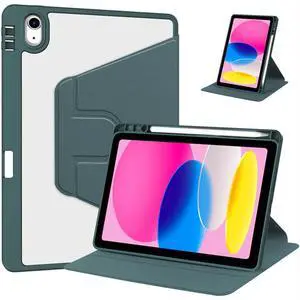 iPad 11th Gen 2025 (A16,11") 360° Rotating Case, Clear Acrylic Hard Back Cover with Pencil Holder, Portrait/Landscape StandGreen iPad 11th Gen 2025 (A16,11") 360° Rotating Case, Clear Acrylic Hard Back Cover with Pencil Holder, Portrait/Landscape StandGreen