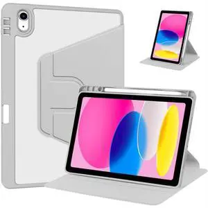 iPad 11th Gen 2025 (A16,11") 360° Rotating Case, Clear Acrylic Hard Back Cover with Pencil Holder, Portrait/Landscape StandGray iPad 11th Gen 2025 (A16,11") 360° Rotating Case, Clear Acrylic Hard Back Cover with Pencil Holder, Portrait/Landscape StandGray