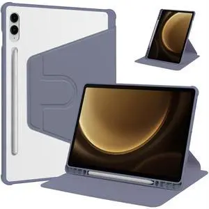 360 Rotating Clear Case for Samsung Tab S10 Plus / S9 FE Plus / S9 Plus 12.4", Hard Acrylic Back, Pencil Holder, Horizontal Vertical Stand,Lavender gray 360 Rotating Clear Case for Samsung Tab S10 Plus / S9 FE Plus / S9 Plus 12.4", Hard Acrylic Back, Pencil Holder, Horizontal Vertical Stand,Lavender gray