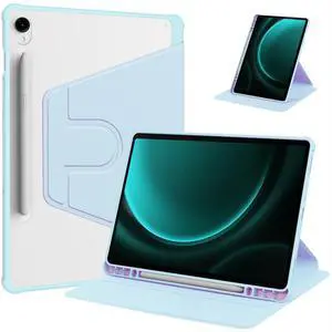 360° Rotating Case for Samsung Galaxy Tab S9 FE 10.9" / Tab S9 11", Clear Acrylic Hard Back Tablet Cover with Pencil Holder, Horizontal & Vertical Stand,Sky Blue 360° Rotating Case for Samsung Galaxy Tab S9 FE 10.9" / Tab S9 11", Clear Acrylic Hard Back Tablet Cover with Pencil Holder, Horizontal & Vertical Stand,Sky Blue