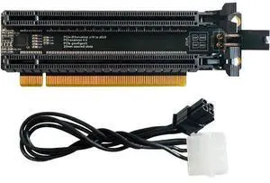 PCI-E 4.0 x16 1 to 2 Expansion Card Gen4 Split Card PCIe-Bifurcation x16 to x8x8 with 20mm Spaced Slots CPU4P Power Supply Port (with 4Pin Cable) PCI-E 4.0 x16 1 to 2 Expansion Card Gen4 Split Card PCIe-Bifurcation x16 to x8x8 with 20mm Spaced Slots CPU4P Power Supply Port (with 4Pin Cable)
