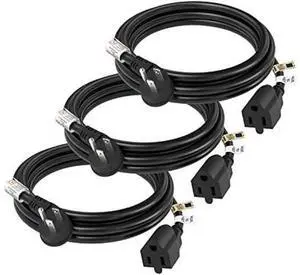FIRMERST 1875W Flat Plug Extension Cord 6 Feet 14 AWG 15A Black, Pack of 3 FIRMERST 1875W Flat Plug Extension Cord 6 Feet 14 AWG 15A Black, Pack of 3
