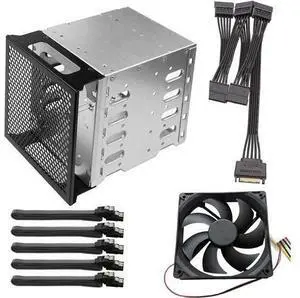 5X 3.5 HDD Hard Drive Cage Rack with Fan Space SAS SATA Hard Drive Disk Tray Caddy with 12cm Fan 15Pin/4Pin SATA Cable for Computer (with 15Pin SATA Cable) 5X 3.5 HDD Hard Drive Cage Rack with Fan Space SAS SATA Hard Drive Disk Tray Caddy with 12cm Fan 15Pin/4Pin SATA Cable for Computer (with 15Pin SATA Cable)