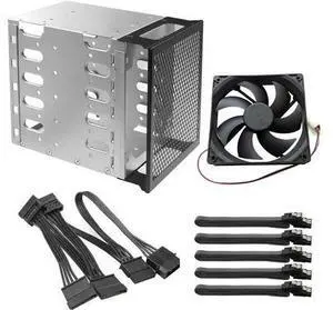 5X 3.5 HDD Hard Drive Cage Rack with Fan Space SAS SATA Hard Drive Disk Tray Caddy with 12cm Fan 15Pin/4Pin SATA Cable for Computer (with 4Pin SATA Cable) 5X 3.5 HDD Hard Drive Cage Rack with Fan Space SAS SATA Hard Drive Disk Tray Caddy with 12cm Fan 15Pin/4Pin SATA Cable for Computer (with 4Pin SATA Cable)