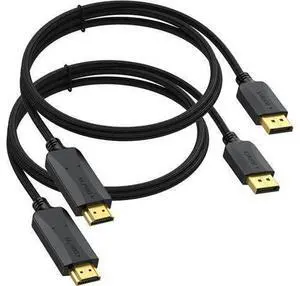 DisplayPort to HDMI Cable 6 feet 2-Pack 4K Display Port DP to HDMI Display Adapter Male to Male Cord UHD 4K 2K 1080P Gold-Plated Braided Support Video and Audio for NVIDIA More DisplayPort to HDMI Cable 6 feet 2-Pack 4K Display Port DP to HDMI Display Adapter Male to Male Cord UHD 4K 2K 1080P Gold-Plated Braided Support Video and Audio for NVIDIA More