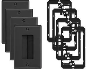 Iwillink (4 Pack) Brush Wall Plate with Low Voltage Mounting Bracket Cable Pass Through Insert for Wires Single Gang Cable Access Strap Wall Socket for HDTV Home Theater Systems - Black Iwillink (4 Pack) Brush Wall Plate with Low Voltage Mounting Bracket Cable Pass Through Insert for Wires Single Gang Cable Access Strap Wall Socket for HDTV Home Theater Systems - Black
