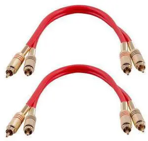 Speakers Premium 1 Foot Dual RCA Male to Dual RCA Male Audio Patch Cables Pack of 2 Red Color Cables 2RCA to 2RCA Audio Cord Speakers Premium 1 Foot Dual RCA Male to Dual RCA Male Audio Patch Cables Pack of 2 Red Color Cables 2RCA to 2RCA Audio Cord