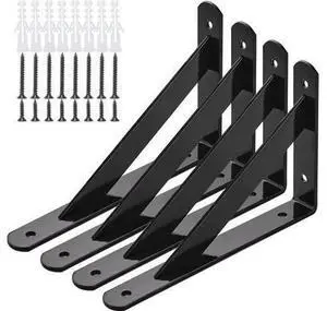 Heavy Duty Shelf Brackets 8 in X 5 in Wall Mount L Steel Bracket for Floating Shelf Black 4 Pack Heavy Duty Shelf Brackets 8 in X 5 in Wall Mount L Steel Bracket for Floating Shelf Black 4 Pack
