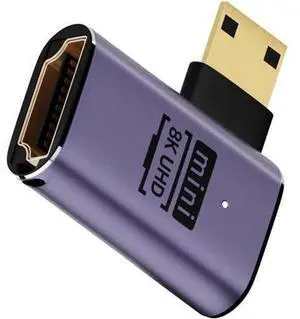 Left Angled Mini HDMI Male to HDMI 2.1 Female UHD Extension Gold Converter Adapter Support 8K 60hz HDTV Left Angled Mini HDMI Male to HDMI 2.1 Female UHD Extension Gold Converter Adapter Support 8K 60hz HDTV