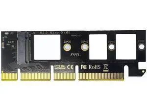 WLGQ NVMe M.2 SSD to PCIe X16 Adapter Card, Black, 2 Ports, Supports 2230/2242/2260/2280 SSD Sizes, Matte Finish WLGQ NVMe M.2 SSD to PCIe X16 Adapter Card, Black, 2 Ports, Supports 2230/2242/2260/2280 SSD Sizes, Matte Finish