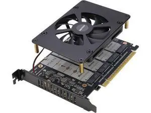 Quad NVMe PCIe 5.0 Adapter with Fan, PCIe 5.0 x16 to 4X NVMe SSD Card (Comptible with PCI-e Bifurcation Motherboard) Quad NVMe PCIe 5.0 Adapter with Fan, PCIe 5.0 x16 to 4X NVMe SSD Card (Comptible with PCI-e Bifurcation Motherboard)