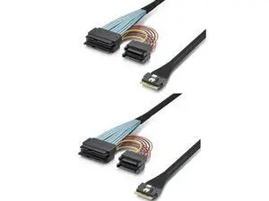 SlimSAS to Dual U.2 Adapter Cable, SFF-8654 8i to 2xSFF-8639 with 15pin SATA Power, PCIe 4.0 85-ohm, for High-Speed NVMe SSD, 0.75~0.8m(2.46~2.62ft), 2-Pack SlimSAS to Dual U.2 Adapter Cable, SFF-8654 8i to 2xSFF-8639 with 15pin SATA Power, PCIe 4.0 85-ohm, for High-Speed NVMe SSD, 0.75~0.8m(2.46~2.62ft), 2-Pack